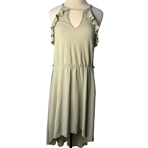 January 7 Maxi Dress Large Green Sleeveless A Style Eyelet Hi-Lo Hem - Picture 1 of 13